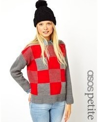 Женский красный свитер с круглым вырезом в шотландскую клетку от Asos Petite