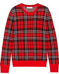 Женский красный свитер с круглым вырезом в шотландскую клетку от Equipment