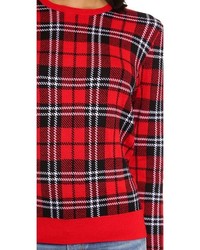 Женский красный свитер с круглым вырезом в шотландскую клетку от Equipment