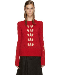 Красный свитер с круглым вырезом из мохера