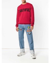 Мужской красный свитер с круглым вырезом с вышивкой от Fendi