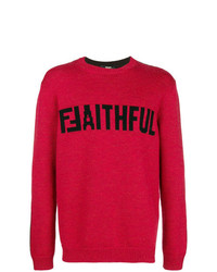 Мужской красный свитер с круглым вырезом с вышивкой от Fendi