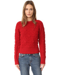 Красный свитер с круглым вырезом с геометрическим рисунком