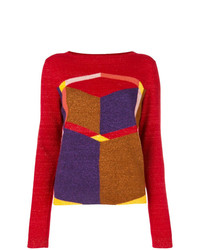 Женский красный свитер с круглым вырезом с геометрическим рисунком от Bottega Veneta