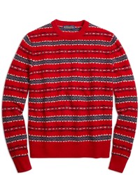 Красный свитер с круглым вырезом с жаккардовым узором