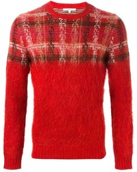 Мужской красный свитер с круглым вырезом с жаккардовым узором от Carven