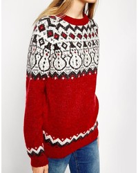Женский красный свитер с круглым вырезом с жаккардовым узором от Asos