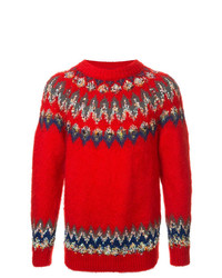 Мужской красный свитер с круглым вырезом с жаккардовым узором от Coohem