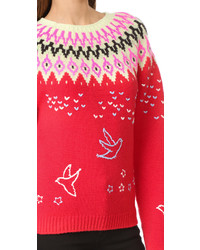 Женский красный свитер с круглым вырезом с жаккардовым узором от Nina Ricci