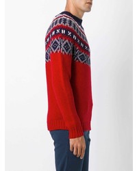Мужской красный свитер с круглым вырезом с жаккардовым узором от Moncler