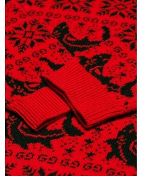 Мужской красный свитер с круглым вырезом с жаккардовым узором от Gucci