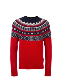 Мужской красный свитер с круглым вырезом с жаккардовым узором от Moncler