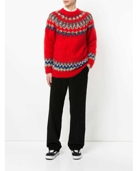 Мужской красный свитер с круглым вырезом с жаккардовым узором от Coohem