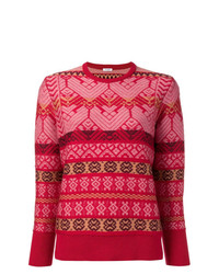 Женский красный свитер с круглым вырезом с жаккардовым узором от Vilshenko