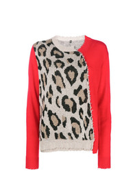 Женский красный свитер с круглым вырезом с леопардовым принтом от R13