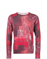 Красный свитер с круглым вырезом с "огурцами"