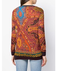 Женский красный свитер с круглым вырезом с "огурцами" от Etro