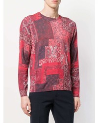 Мужской красный свитер с круглым вырезом с "огурцами" от Etro