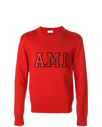Мужской красный свитер с круглым вырезом с принтом от AMI Alexandre Mattiussi