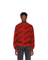 Мужской красный свитер с круглым вырезом с принтом от Balenciaga