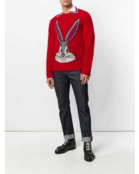 Мужской красный свитер с круглым вырезом с принтом от Gucci