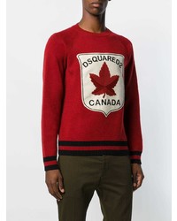 Мужской красный свитер с круглым вырезом с принтом от DSQUARED2