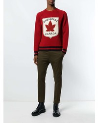 Мужской красный свитер с круглым вырезом с принтом от DSQUARED2