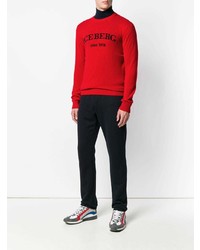 Мужской красный свитер с круглым вырезом с принтом от Iceberg