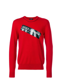Мужской красный свитер с круглым вырезом с принтом от Dolce & Gabbana