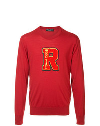 Мужской красный свитер с круглым вырезом с принтом от Dolce & Gabbana