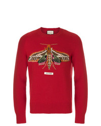 Мужской красный свитер с круглым вырезом с принтом от Gucci
