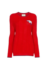 Женский красный свитер с круглым вырезом с принтом от Gucci