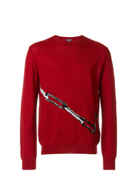 Мужской красный свитер с круглым вырезом с принтом от Lanvin