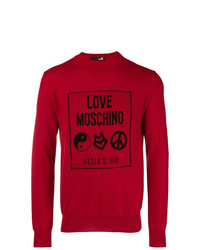 Мужской красный свитер с круглым вырезом с принтом от Love Moschino