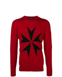 Мужской красный свитер с круглым вырезом с принтом от Neil Barrett
