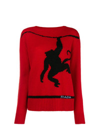 Женский красный свитер с круглым вырезом с принтом от Prada