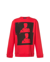 Мужской красный свитер с круглым вырезом с принтом от Raf Simons