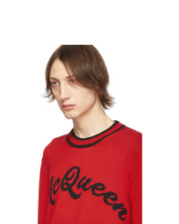 Мужской красный свитер с круглым вырезом с принтом от Alexander McQueen
