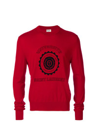Мужской красный свитер с круглым вырезом с принтом от Saint Laurent