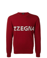 Мужской красный свитер с круглым вырезом с принтом от Z Zegna