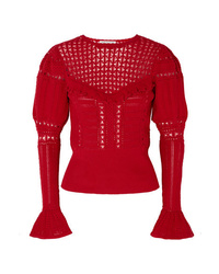 Красный свитер с круглым вырезом с рюшами