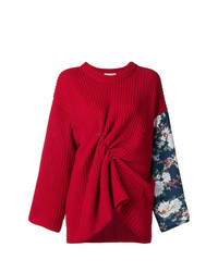 Красный свитер с круглым вырезом с цветочным принтом