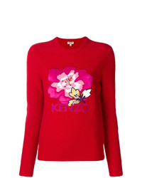 Женский красный свитер с круглым вырезом с цветочным принтом от Kenzo