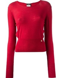 Женский красный свитер с круглым вырезом от Chanel