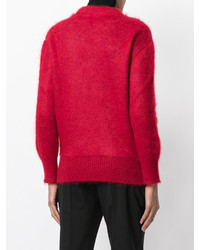 Женский красный свитер с круглым вырезом от Prada