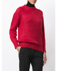 Женский красный свитер с круглым вырезом от Prada