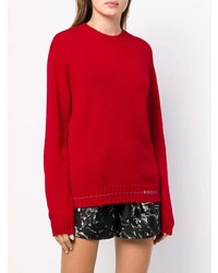 Женский красный свитер с круглым вырезом от Prada