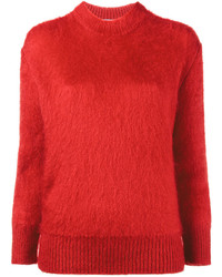 Женский красный свитер с круглым вырезом от Prada