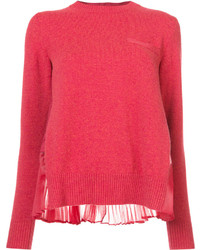 Женский красный свитер с круглым вырезом от Sacai