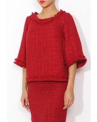 Женский красный свитер с круглым вырезом от Tutto Bene
